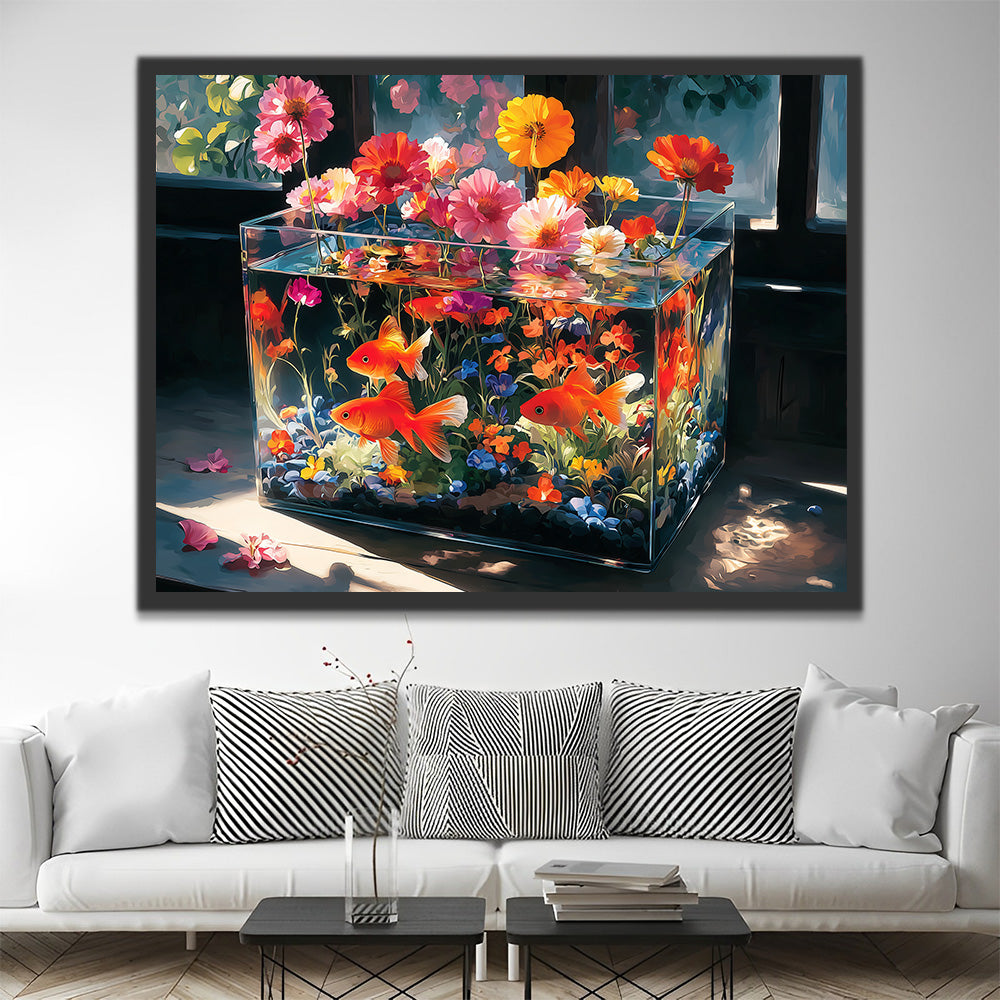 Bloemen Groeiend in een Glazen Vissenkom Schilderen op Nummers