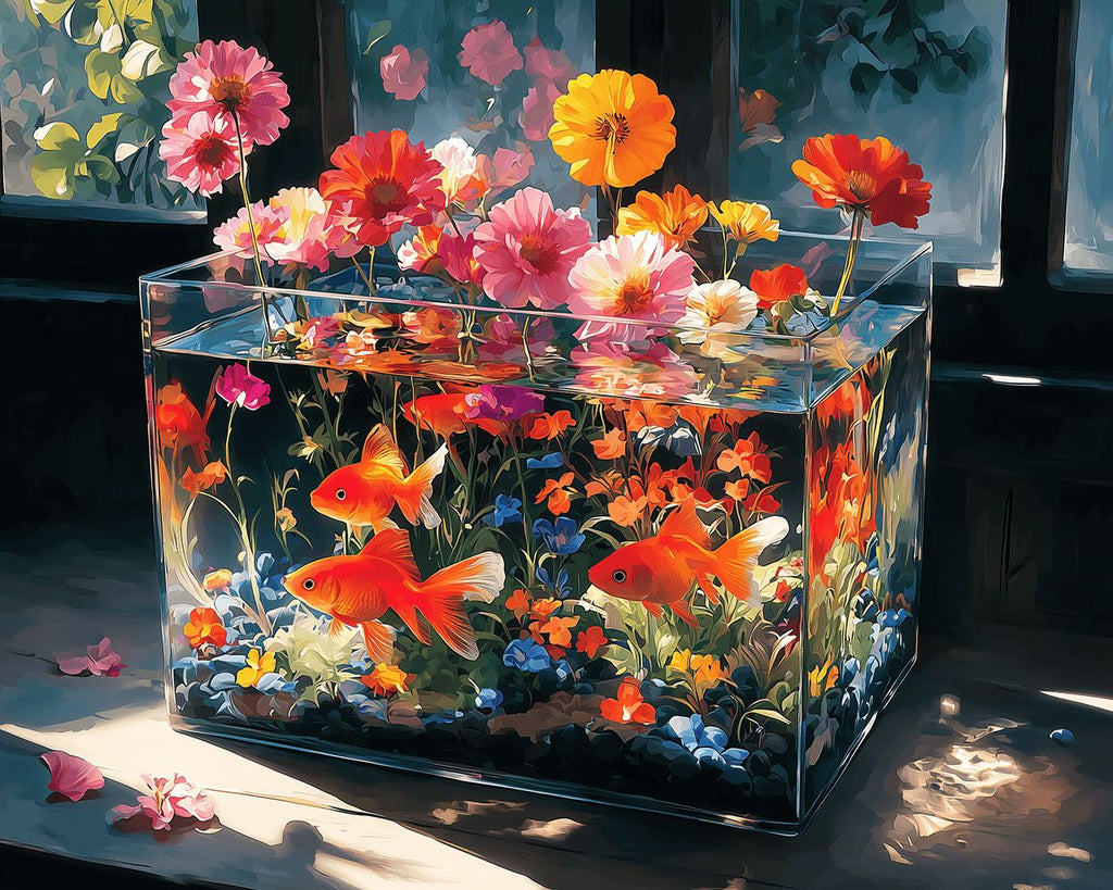 Bloemen Groeiend in een Glazen Vissenkom Schilderen op Nummers