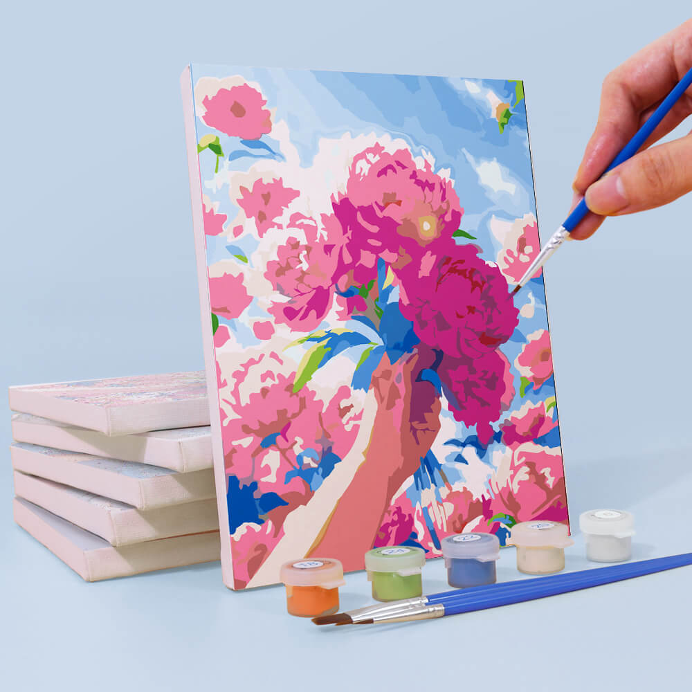 Bloemenboeketten onder Blauwe Lucht 6 Stuks Mini Schilderen op Nummers