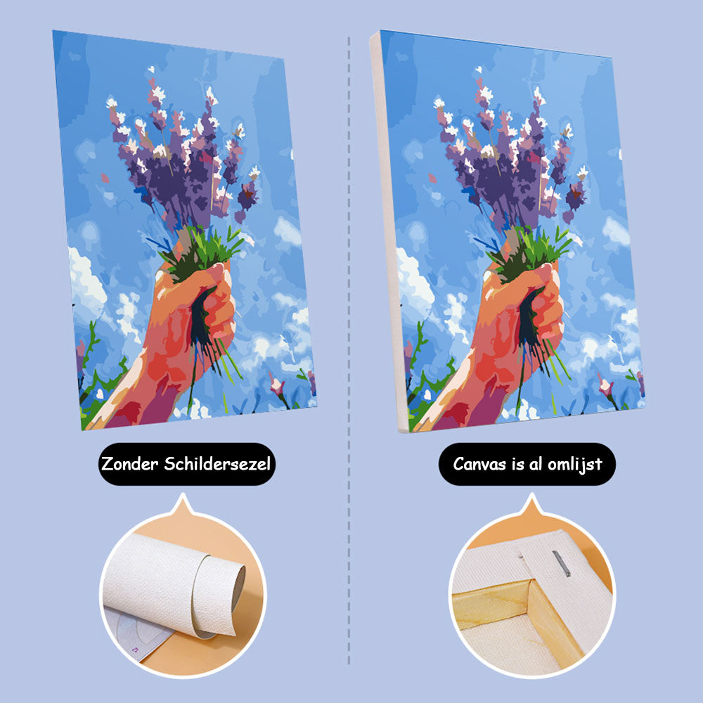 Bloemenboeketten onder Blauwe Lucht 6 Stuks Mini Schilderen op Nummers