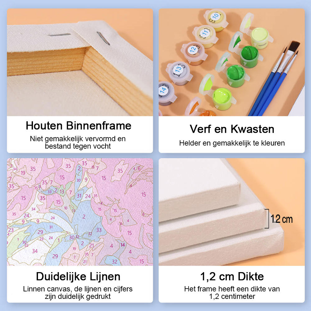 Bloemenboeketten onder Blauwe Lucht 6 Stuks Mini Schilderen op Nummers
