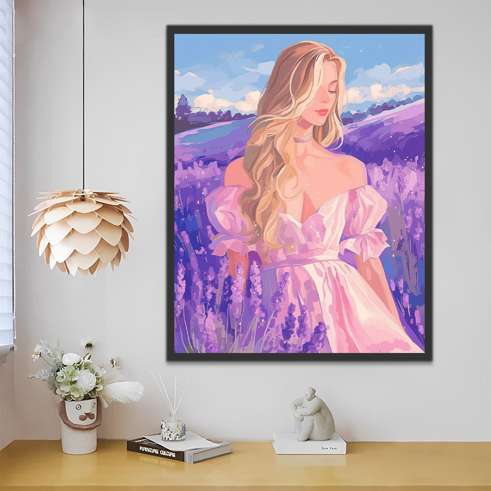 Blond in een Veld met Lavendelkleurige Bloemen Schilderen op Nummers