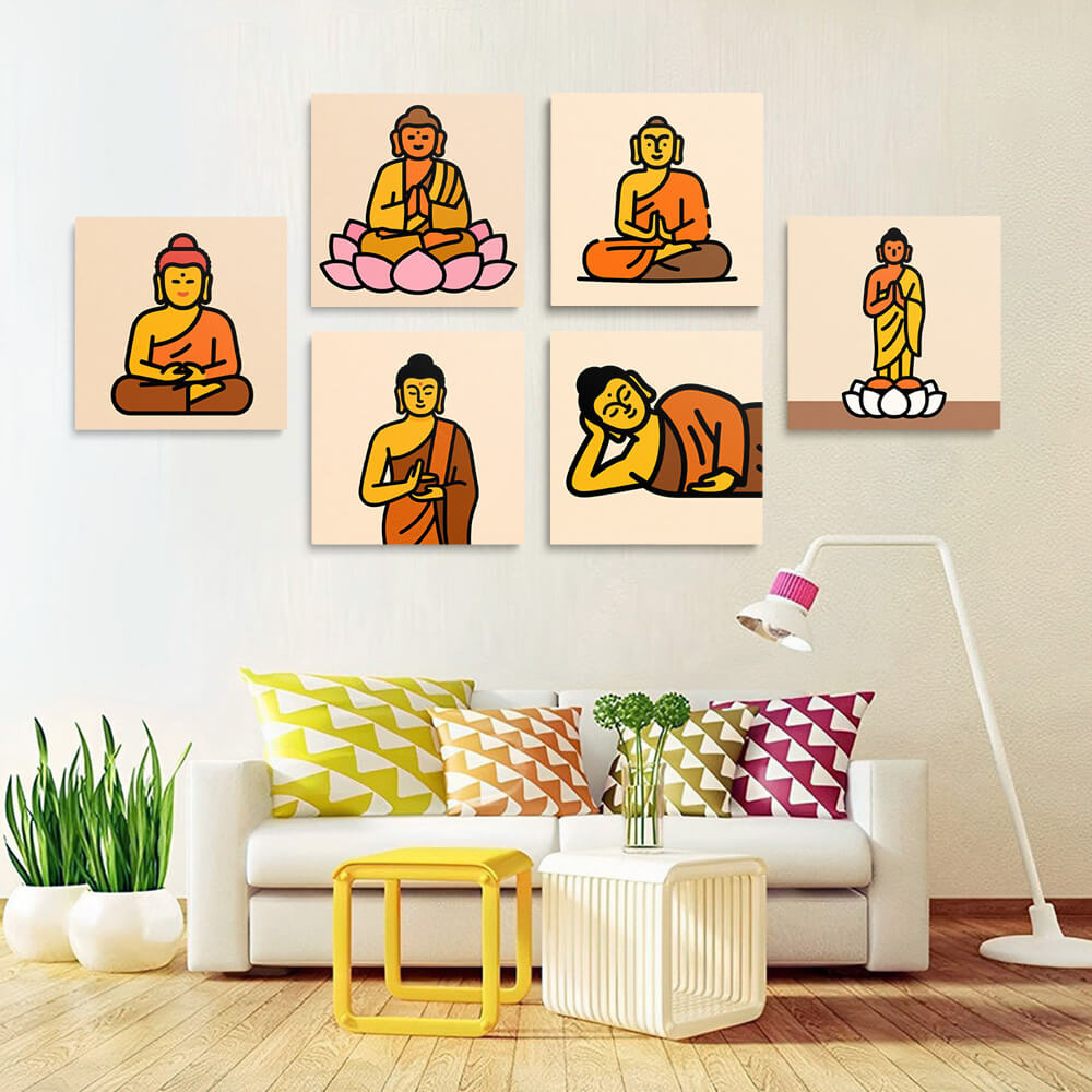 Boeddhistische Lotus Beeld 6 Stuks Mini Schilderen op Nummers