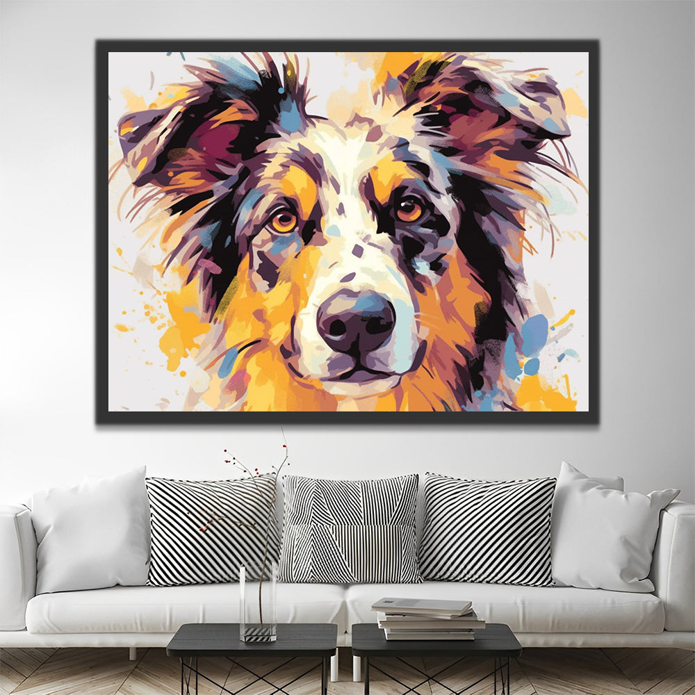 Border Collie en Gele Graffiti Schilderen op Nummers