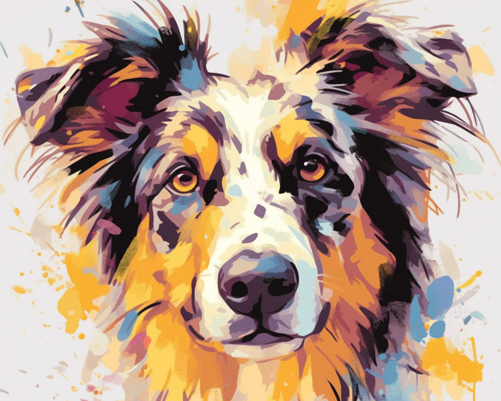 Border Collie en Gele Graffiti Schilderen op Nummers