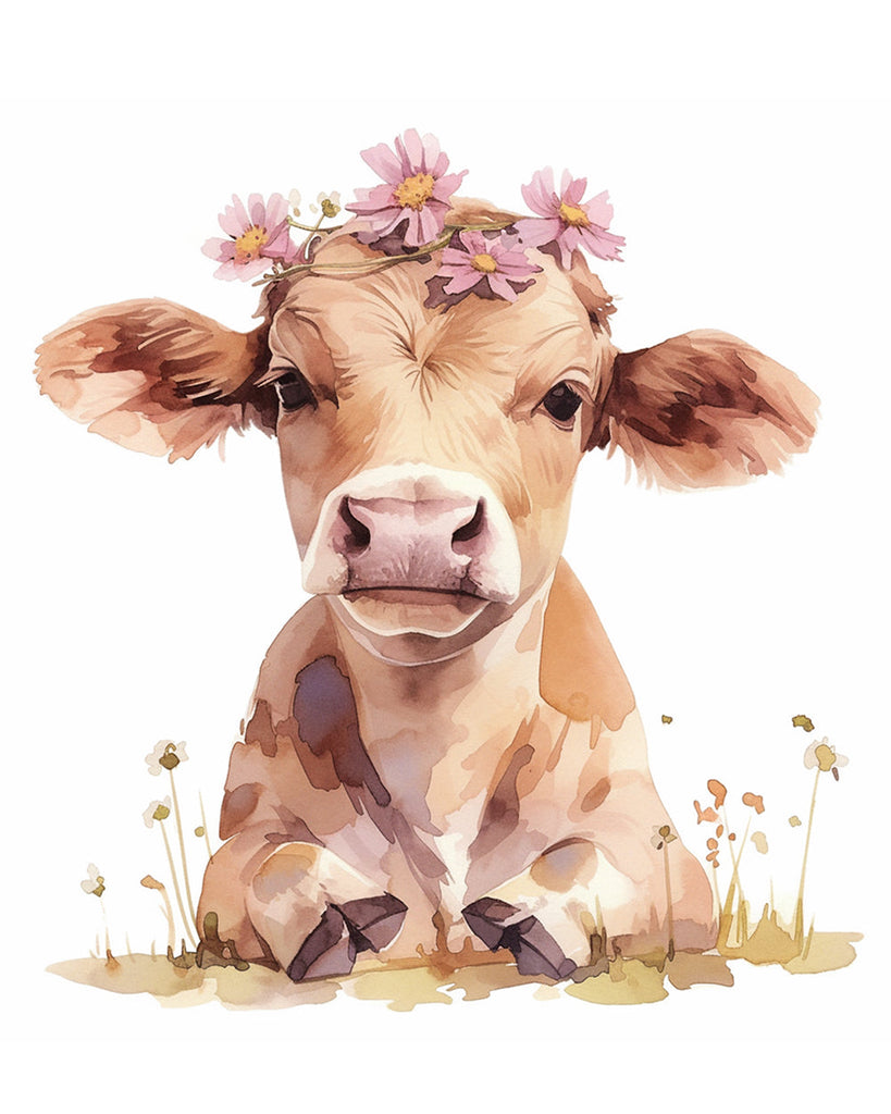 Braune Kuh mit Blumen auf dem Kopf Schilderen op Nummers