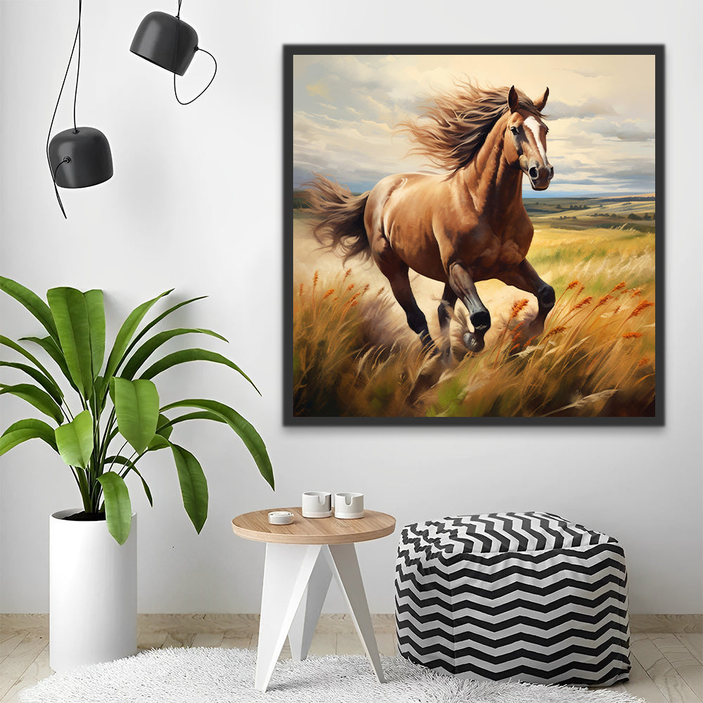 Bruin Paard Rent over het Gras Schilderen op Nummers