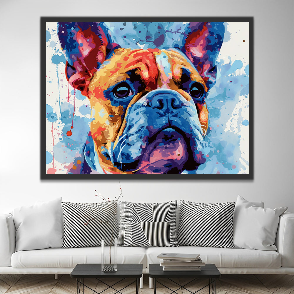 Bulldog en Blauwe Aquarel Schilderen op Nummers