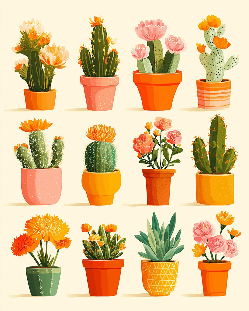 Cactus en Bloemen in Pot Schilderen op Nummers
