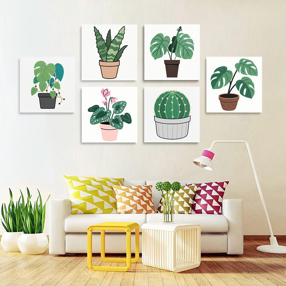 Cactus en Groene Kamerplanten 6 Stuks Mini Schilderen op Nummers
