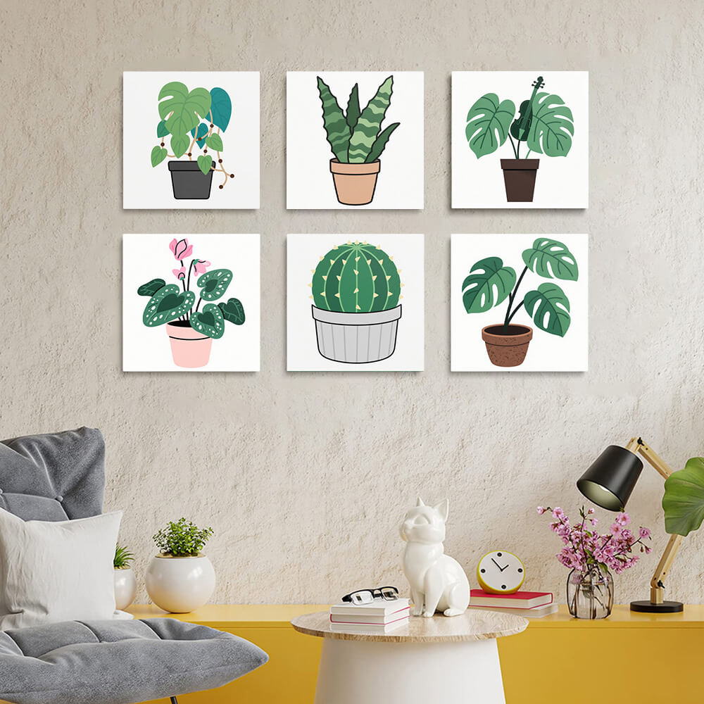 Cactus en Groene Kamerplanten 6 Stuks Mini Schilderen op Nummers