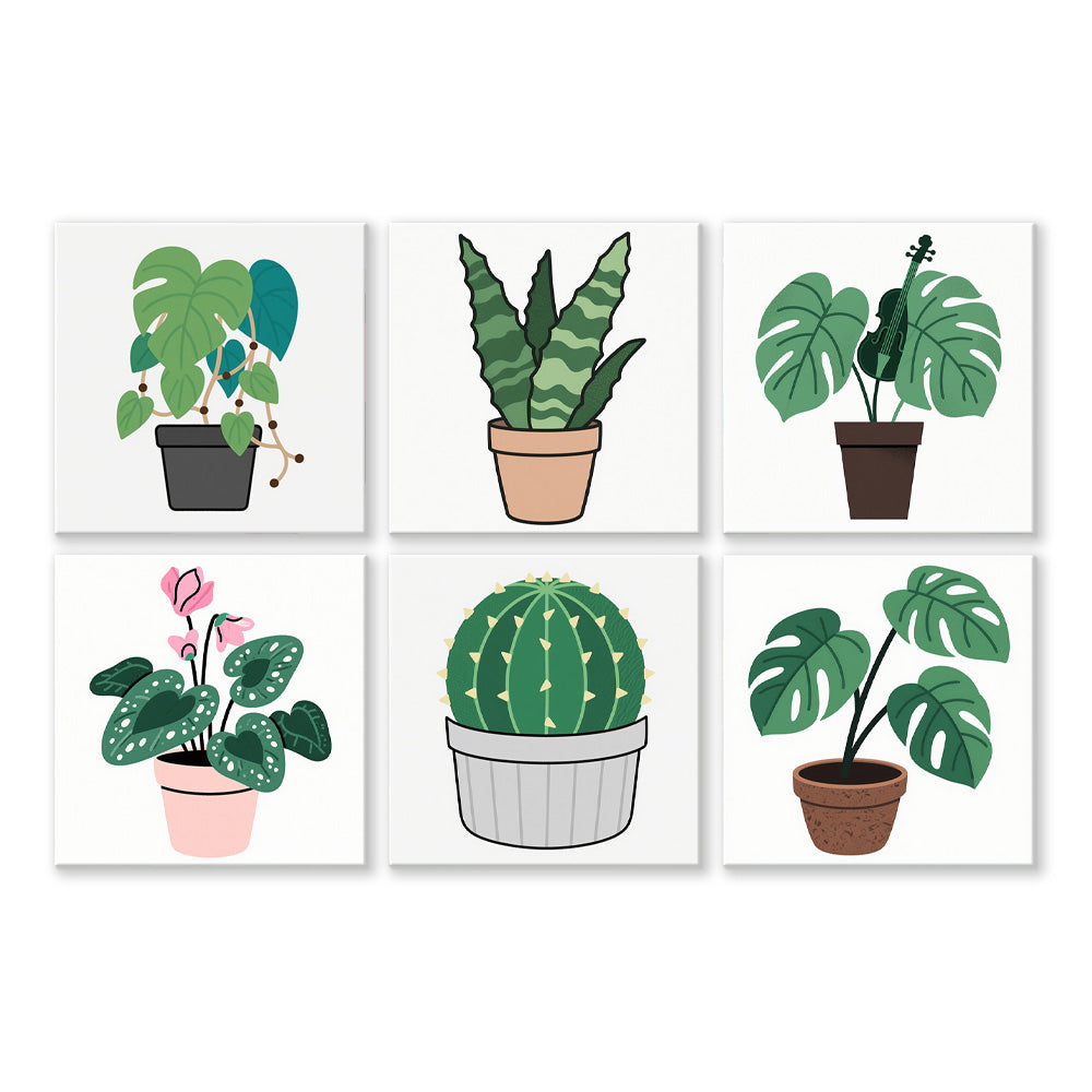 Cactus en Groene Kamerplanten 6 Stuks Mini Schilderen op Nummers