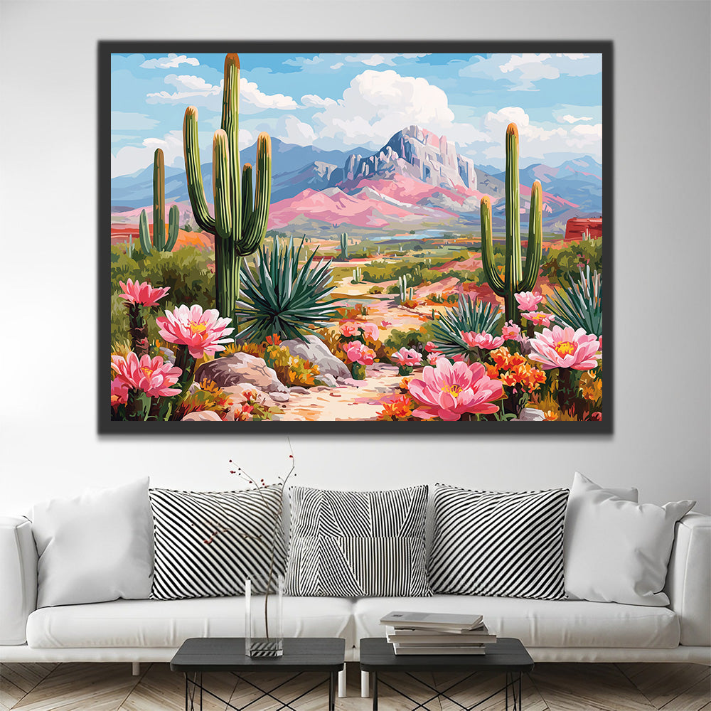 Cactus in Bloei aan de voet van de Berg Schilderen op Nummers