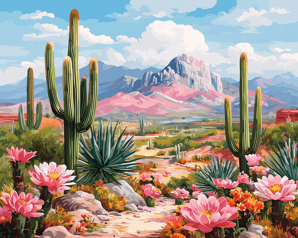 Cactus in Bloei aan de voet van de Berg Schilderen op Nummers