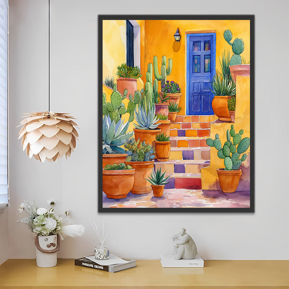 Cactus in Pot op de deurtrap Schilderen op Nummers