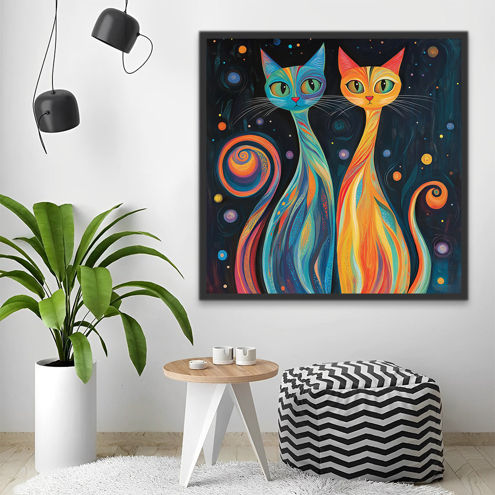 Cartoon Gele Kat en Blauwe Kat Schilderen op Nummers