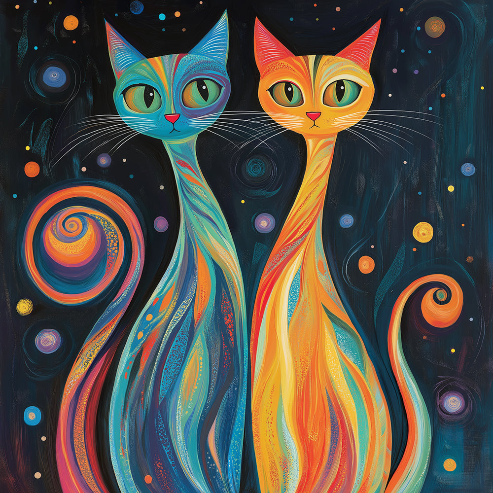 Cartoon Gele Kat en Blauwe Kat Schilderen op Nummers