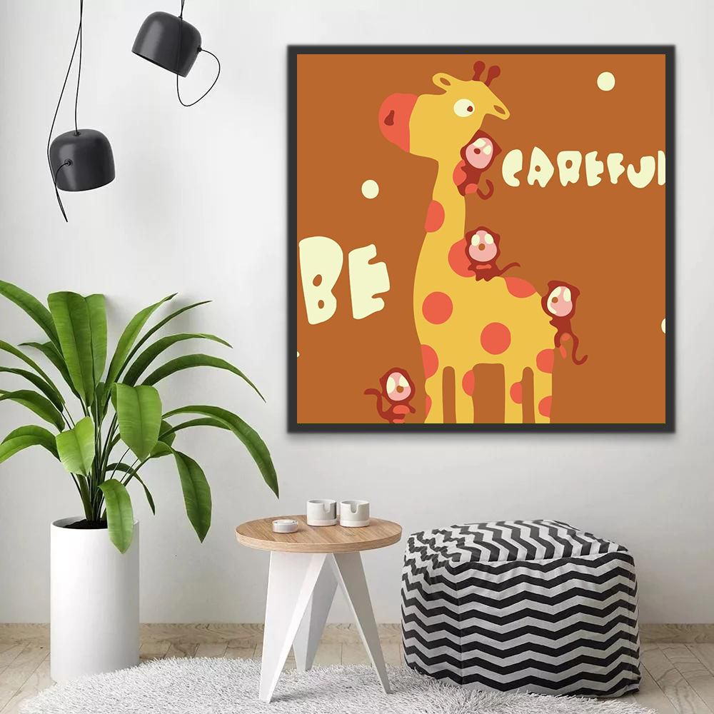 Cartoon Giraffe en Apen Schilderen op Nummers Kinderen