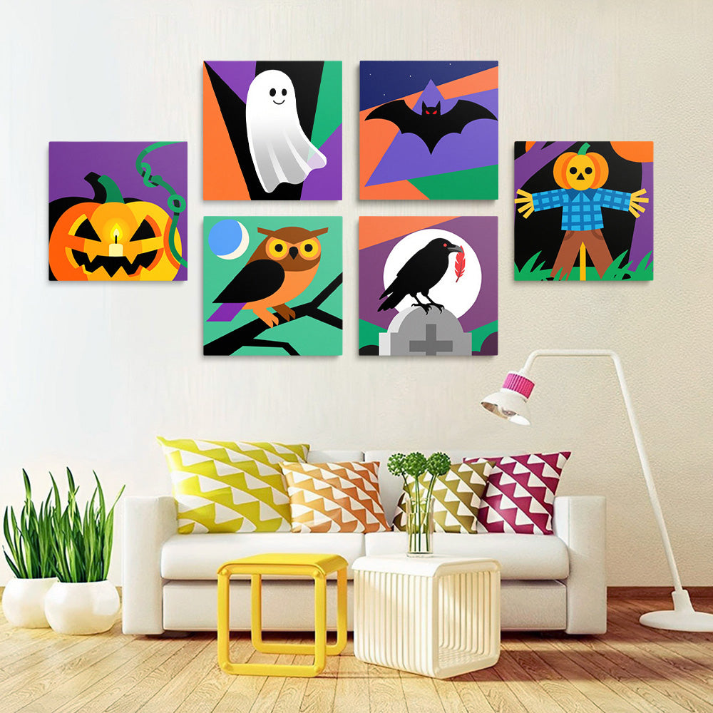 Cartoon Halloween 6 Stuks Mini Schilderen op Nummers