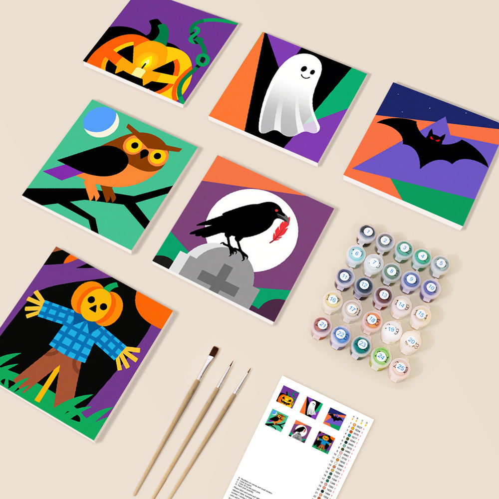 Cartoon Halloween 6 Stuks Mini Schilderen op Nummers