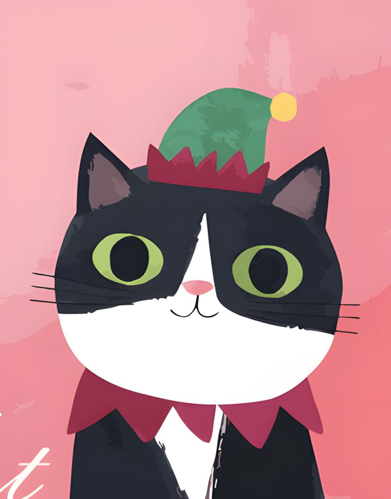 Cartoon Kat met Kerstmuts Schilderen op Nummers