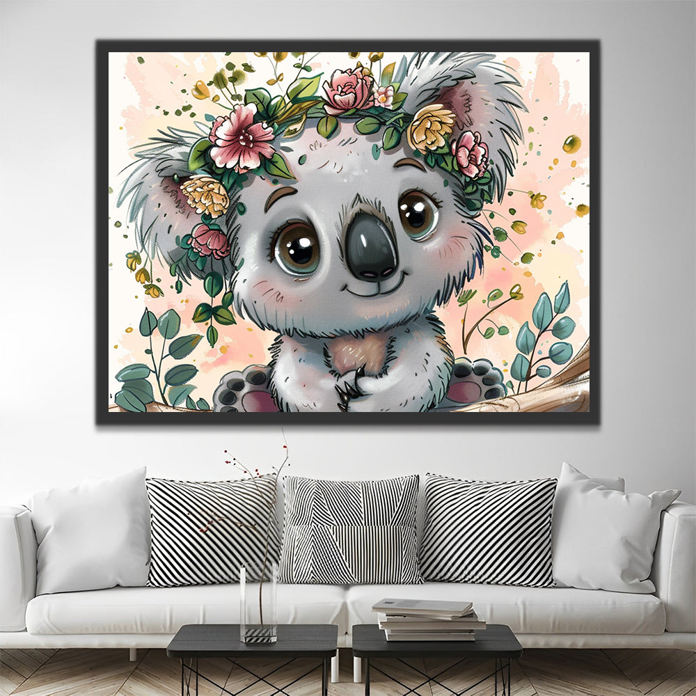 Cartoon koala met bloemenkrans Schilderen op Nummers