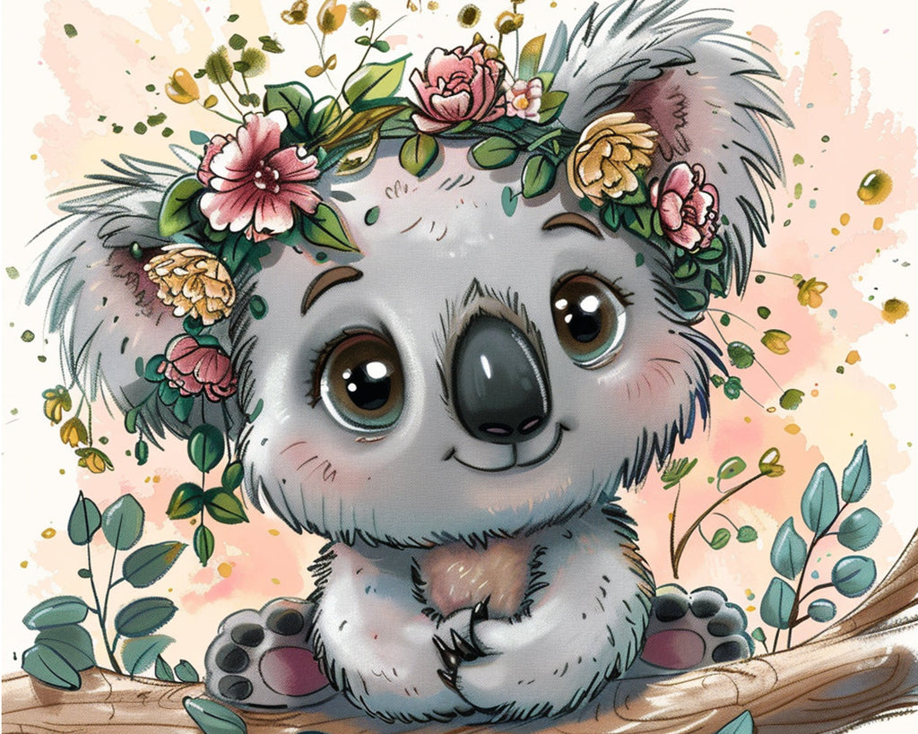Cartoon koala met bloemenkrans Schilderen op Nummers