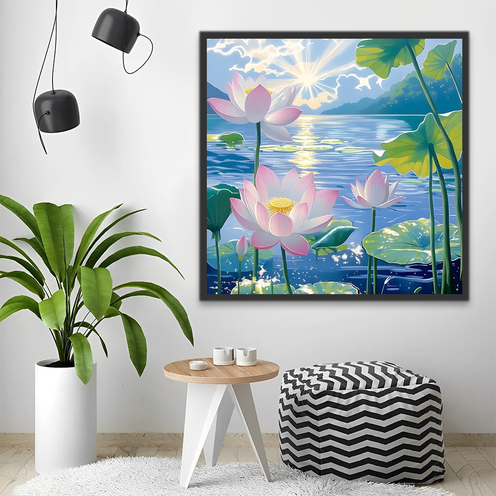 Cartoon Lotus in de Zon Schilderen op Nummers