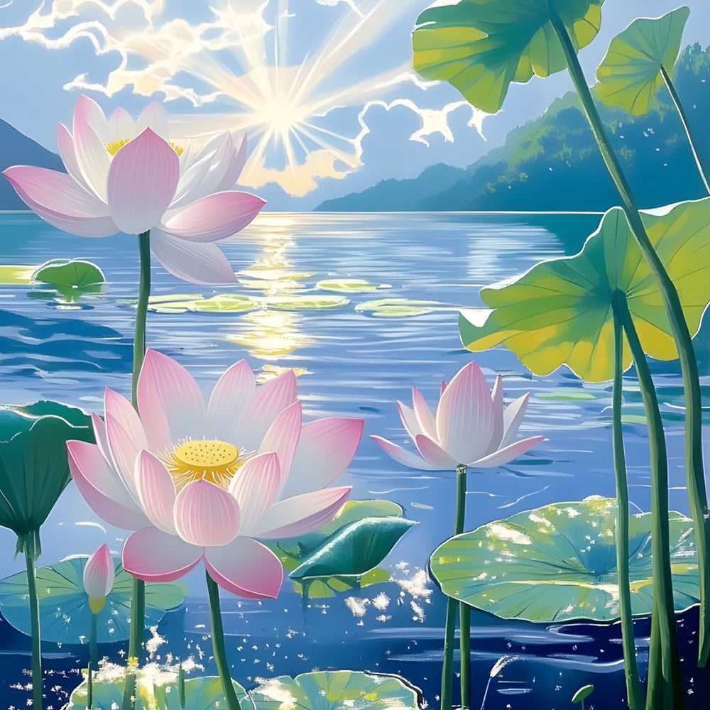 Cartoon Lotus in de Zon Schilderen op Nummers