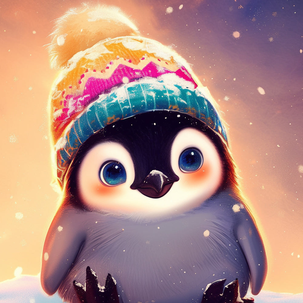 Cartoon Pinguïn met Kleurrijke Hoed Schilderen op Nummers