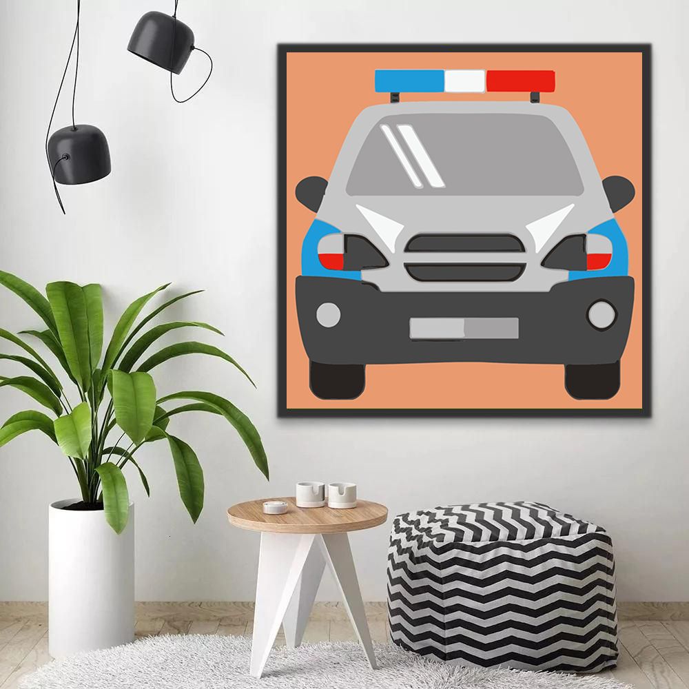 Cartoon Politiewagen Kinderen Schilderen op Nummers