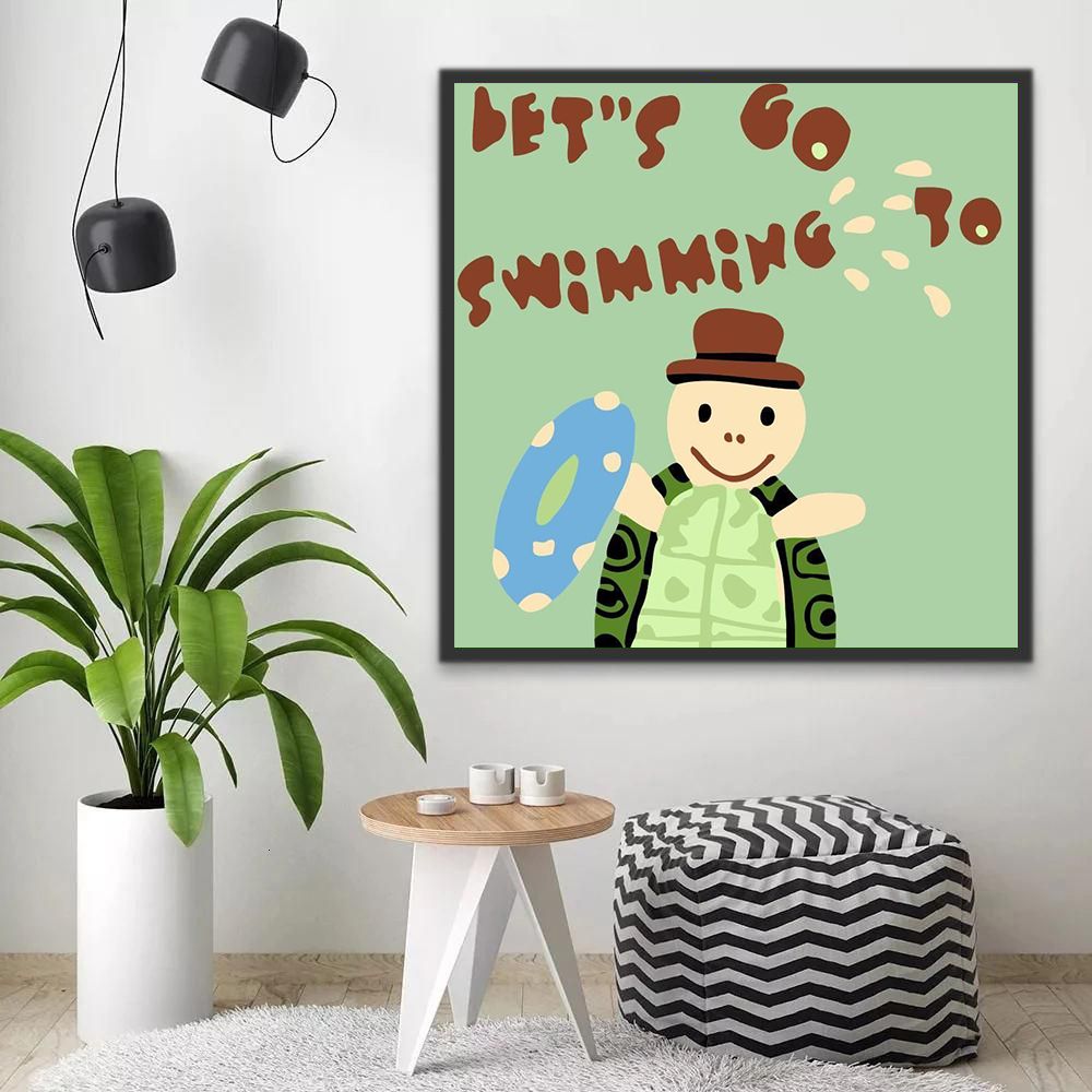 Cartoon Schildpad met Hoed Schilderen op Nummers Kinderen
