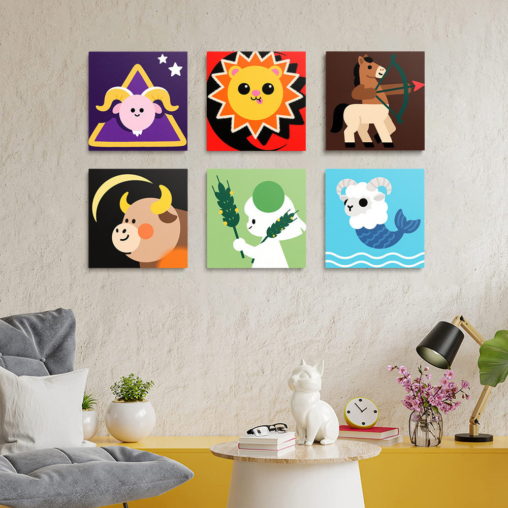 Cartoon Sterrenbeelden 6 Stuks Mini Schilderen op Nummers