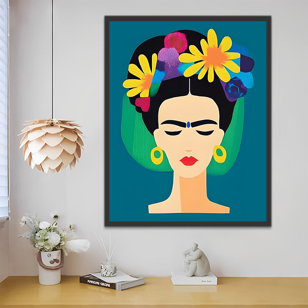 Cartoon Vrouw met Bloemen op het Hoofd Schilderen op Nummers