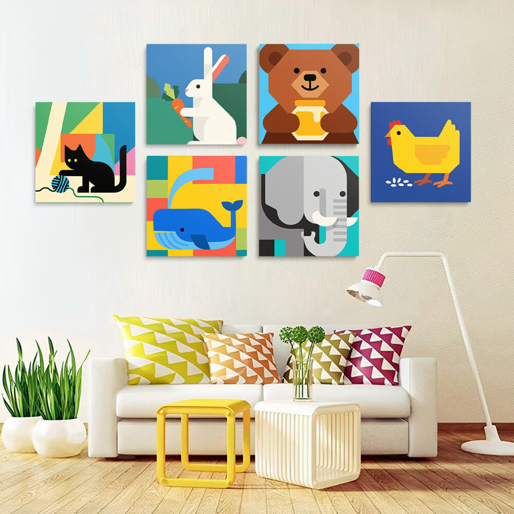Cartoondieren 6 Stuks Mini Schilderen op Nummers