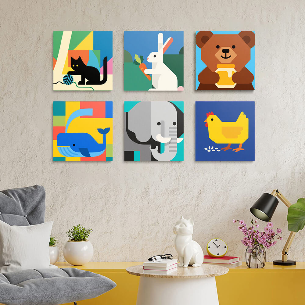 Cartoondieren 6 Stuks Mini Schilderen op Nummers