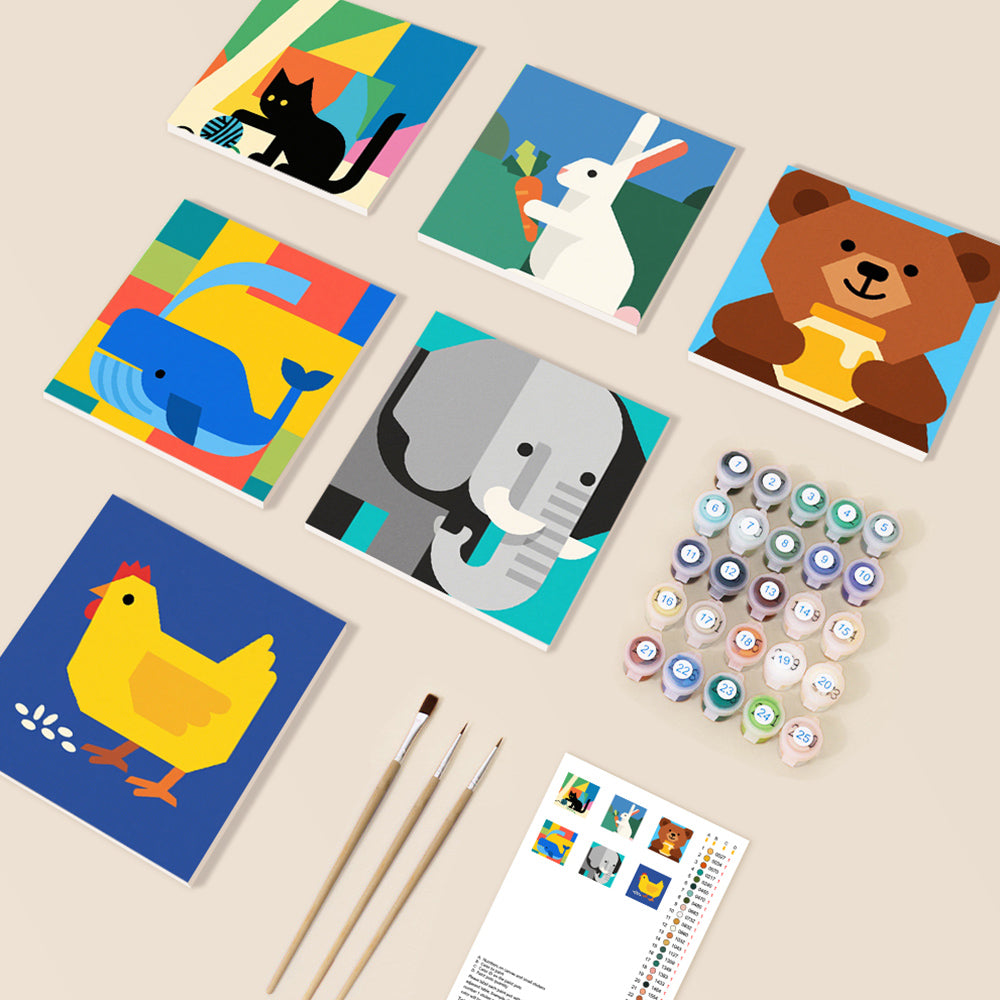 Cartoondieren 6 Stuks Mini Schilderen op Nummers