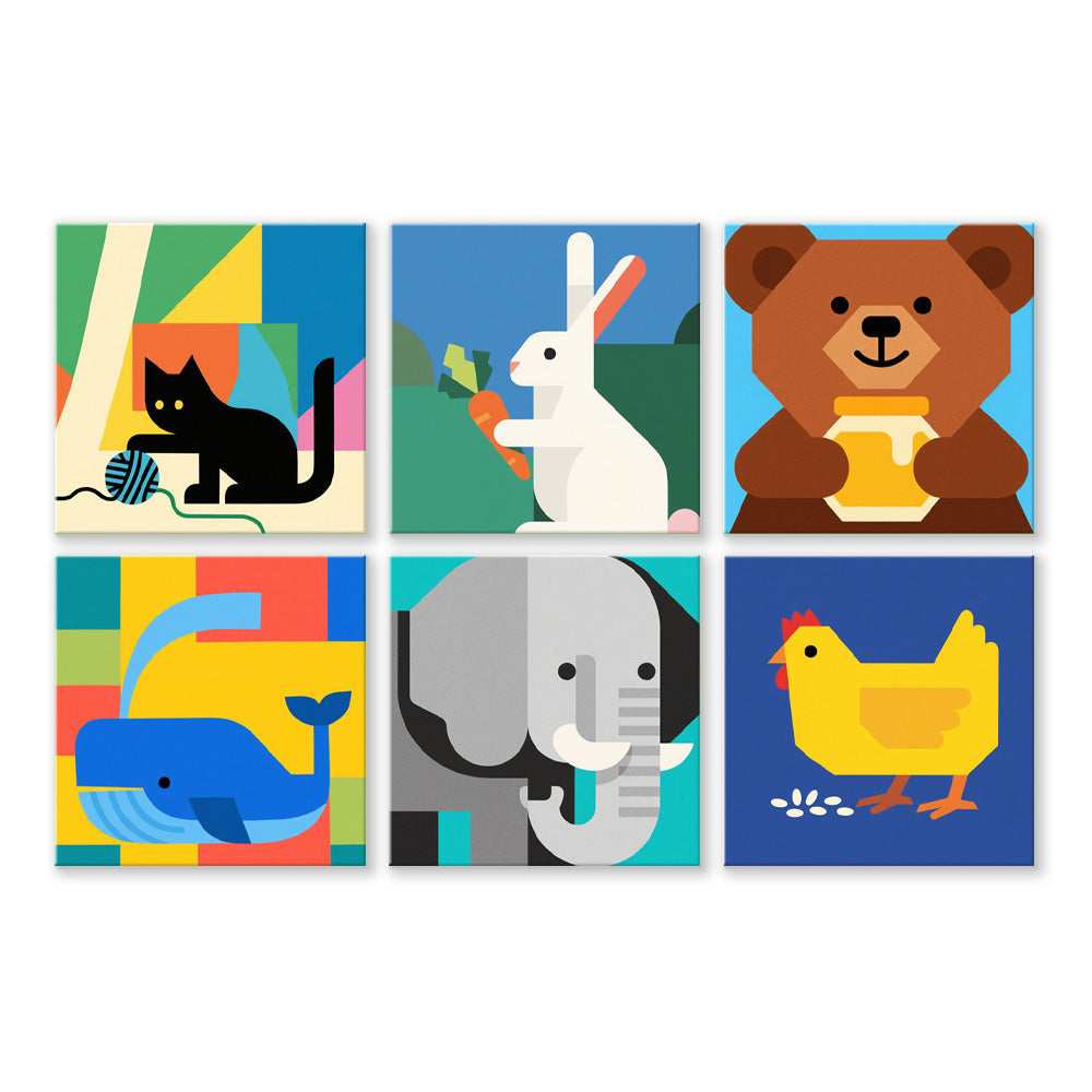 Cartoondieren 6 Stuks Mini Schilderen op Nummers