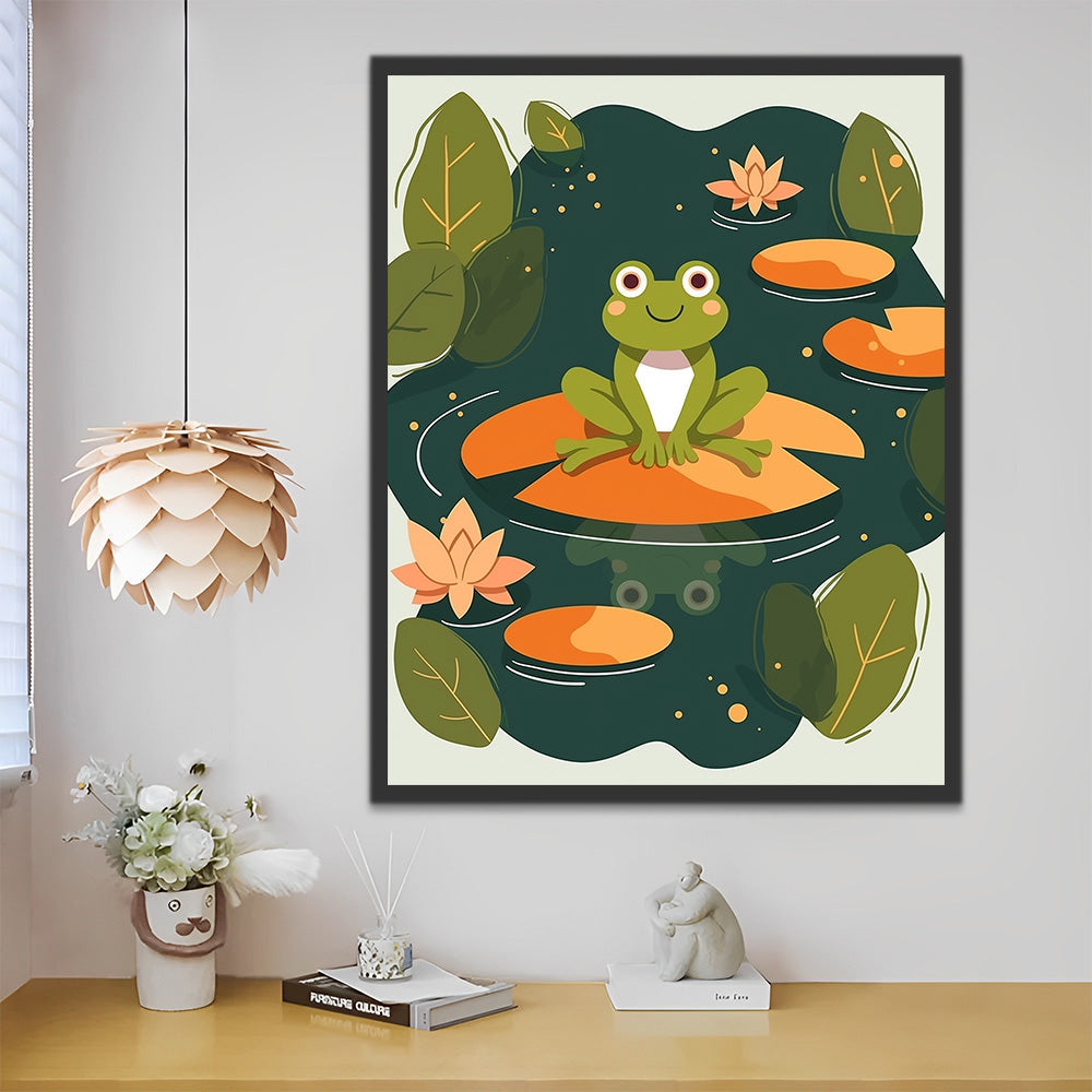Cartoonkikker in de Lotusbloemenvijver Schilderen op Nummers