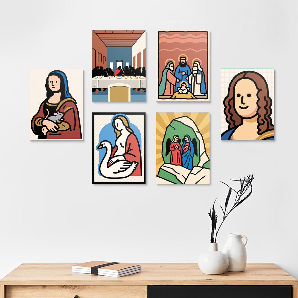 Cartoonversie van Wereldberoemde Schilderijen 6 Stuks Mini Schilderen op Nummers