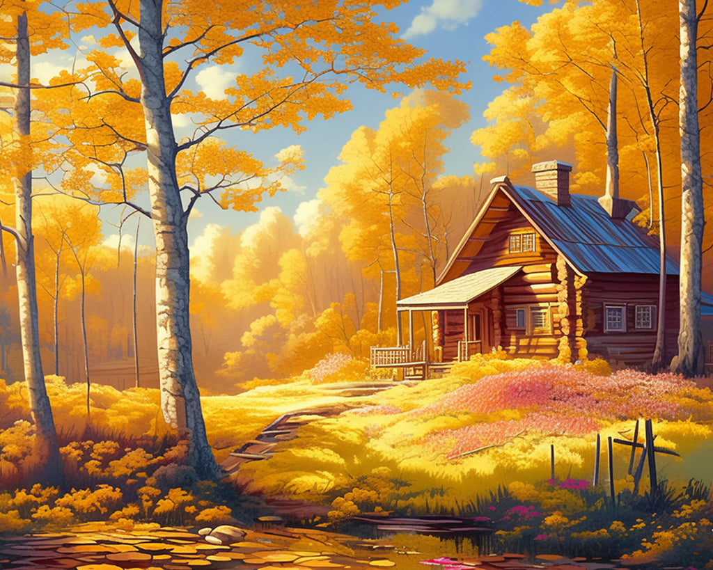 Chalet in het Gouden Bos Schilderen op Nummers