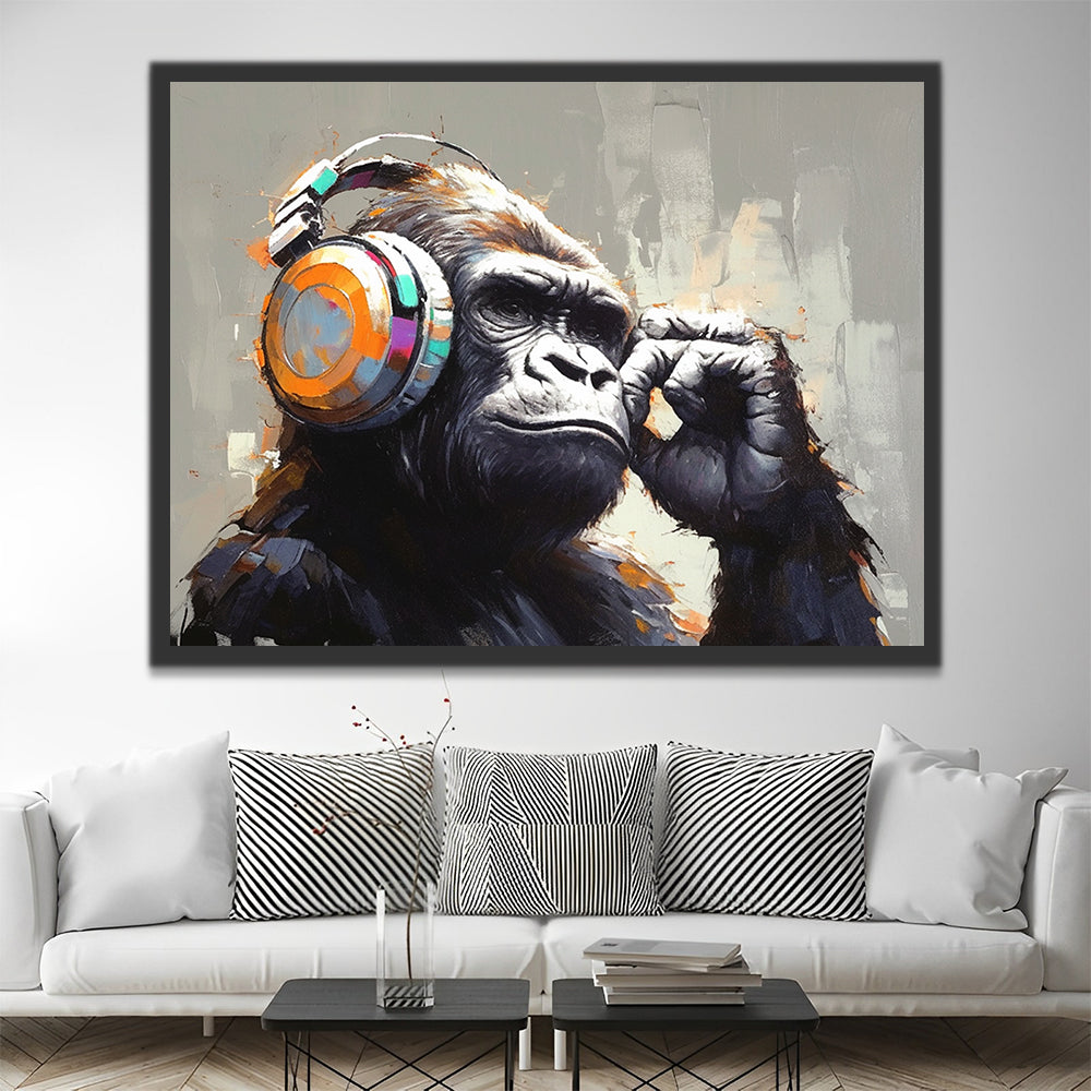 Chimpansee met Koptelefoon Schilderen op Nummers