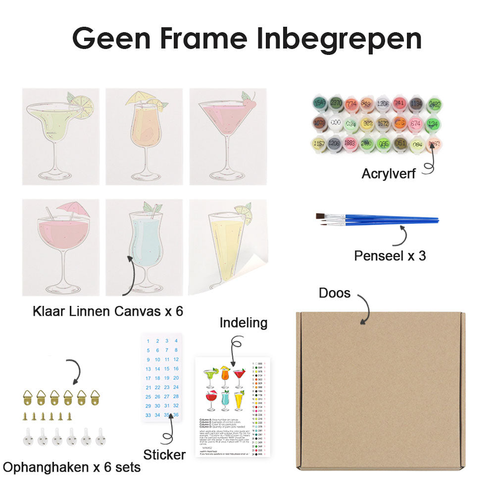 Cocktails met Verschillende Smaken 6 Stuks Mini Schilderen op Nummers