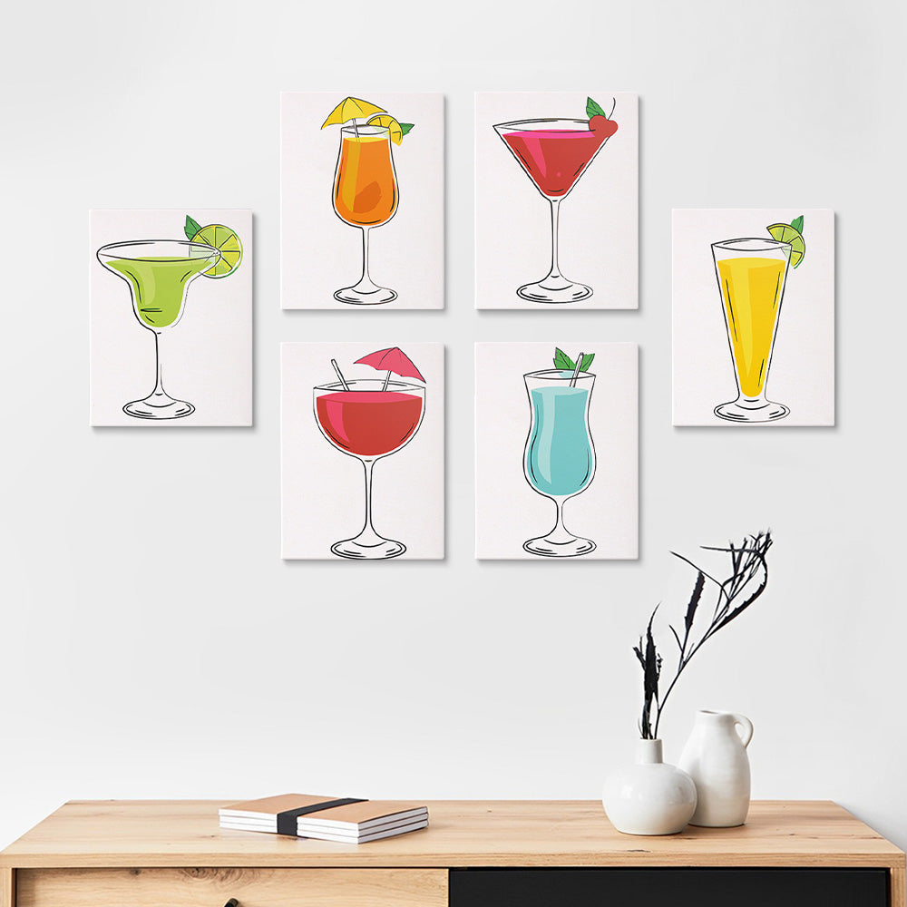 Cocktails met Verschillende Smaken 6 Stuks Mini Schilderen op Nummers
