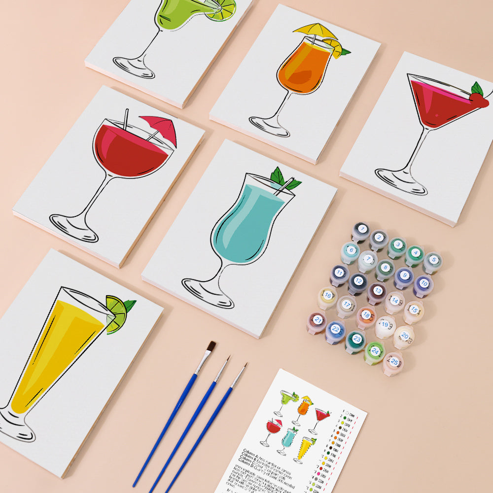 Cocktails met Verschillende Smaken 6 Stuks Mini Schilderen op Nummers