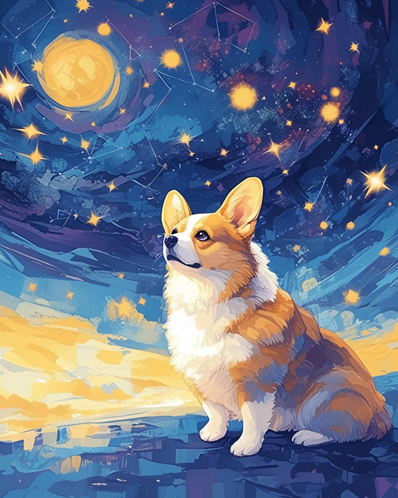 Corgi onder de Sterren Schilderen op Nummers