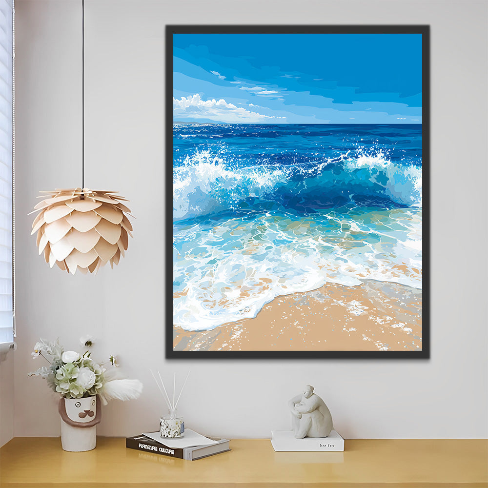De Blauwe Golven Spoelen over het Strand Schilderen op Nummers