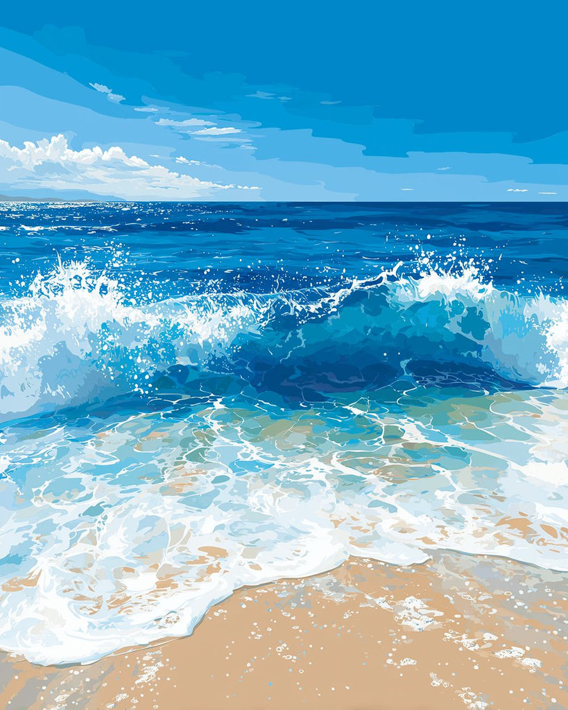 De Blauwe Golven Spoelen over het Strand Schilderen op Nummers