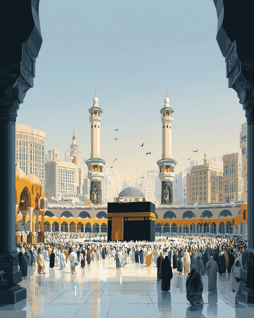 De Grote Moskee van Mekka is vol met Mensen Schilderen op Nummers