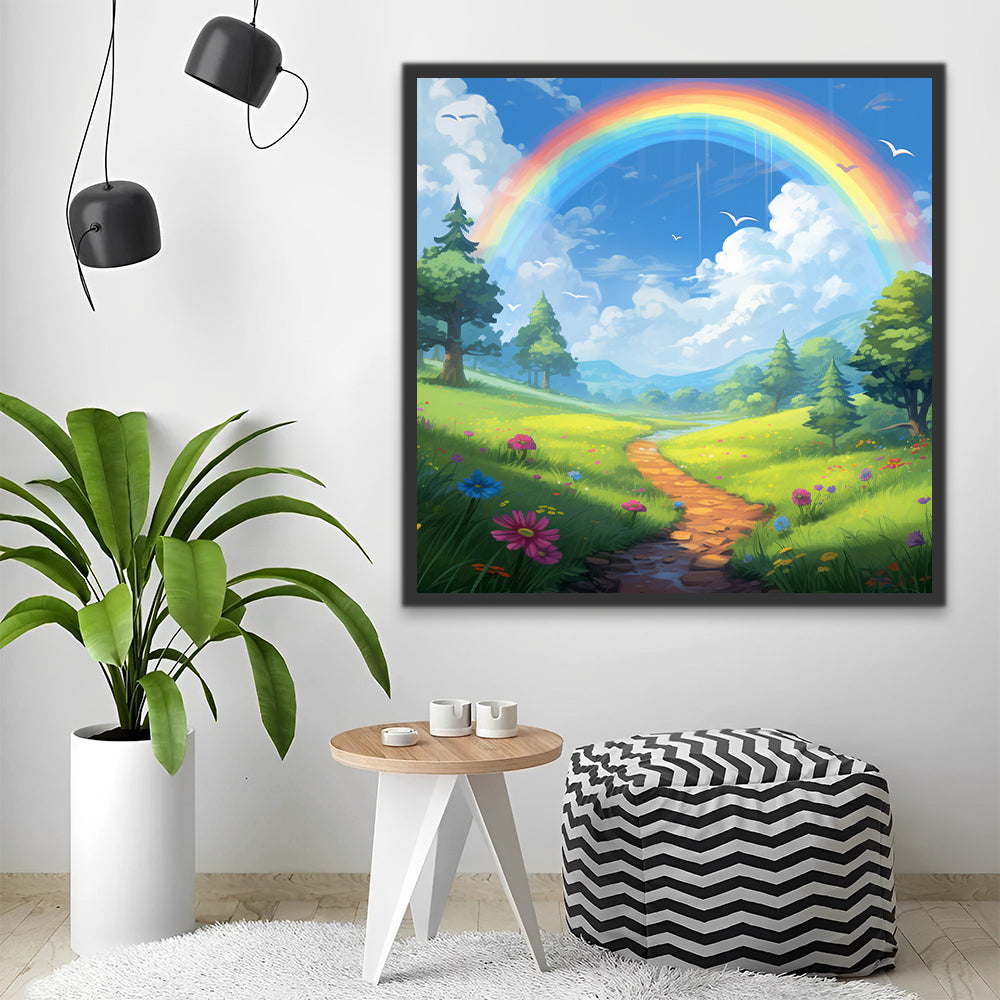De Regenboog Schijnt op het Bospad Schilderen op Nummers